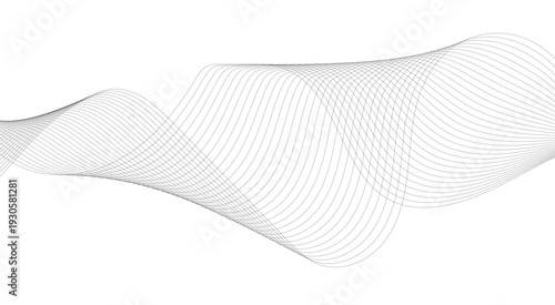 Abstract grey, white smooth element swoosh speed wave modern stream background. Wave with lines created using blend tool. Abstract frequency sound wave lines and twisted curve lines background.
