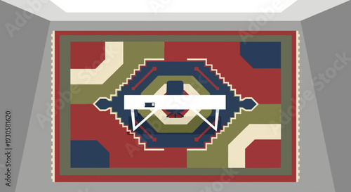 Vibrant Geometric Patterned Carpet Design.