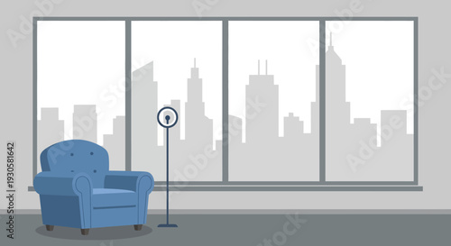 Blue Armchair and Floor Lamp in Room.