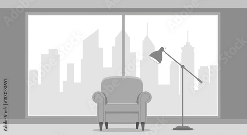 Armchair and Floor Lamp in Modern Room.