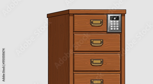 Brown Filing Cabinet with Combination Lock.
