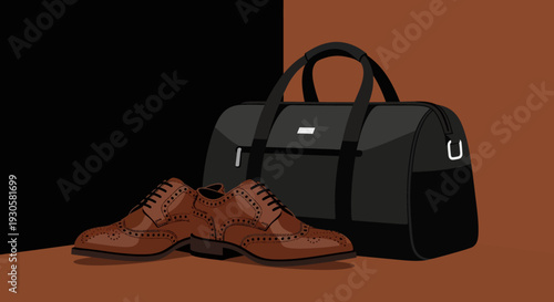 Brown Leather Shoes and Travel Bag.