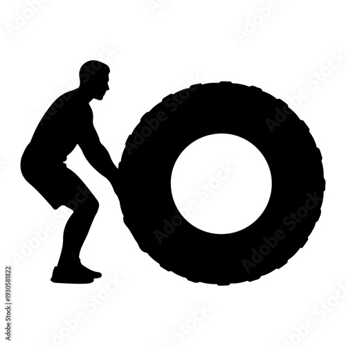 Man Flipping Tire Silhouette Vector Illustration for Fitness and Workout