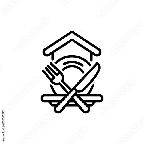 Modern Digital Food Ordering Concept with Mobile Device and Restaurant Icons