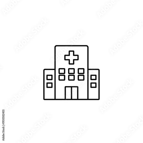 Modern Hospital Building Entrance with Medical Cross and Windows