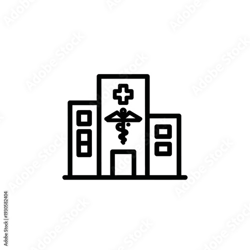 Modern Hospital Building Architectural Line Icon for Medical Facilities