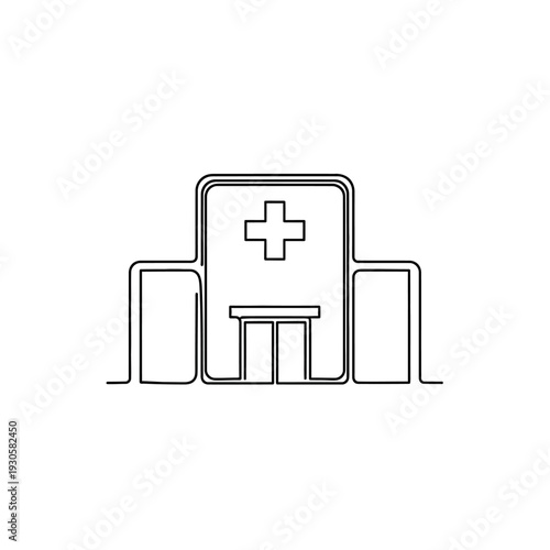 Modern Hospital Building Exterior Illustration with Medical Cross Symbol