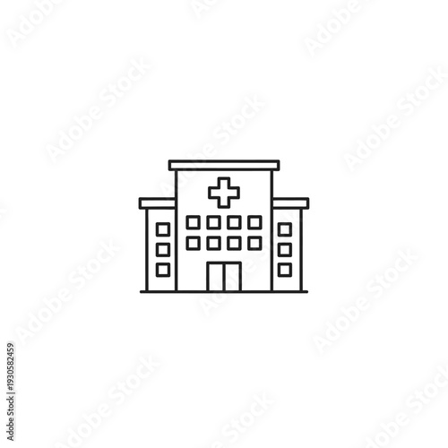Modern Hospital Building Exterior with Medical Cross Symbol and Clear Facade