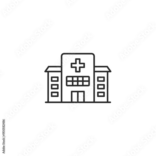Modern Hospital Building Exterior with Medical Cross Symbol for Healthcare Facilities