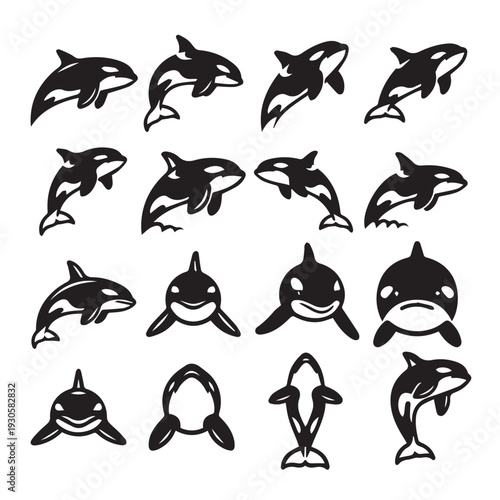 Orca Killer Whale Icons Collection Vector Art Marine Mammal Silhouettes