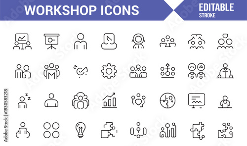 Workshop and Team Collaboration Outline Icons Set