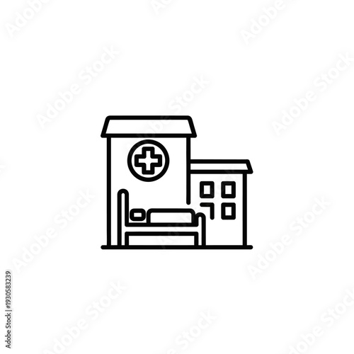 Modern Medical Clinic Exterior with Hospital Sign and Healthcare Facility