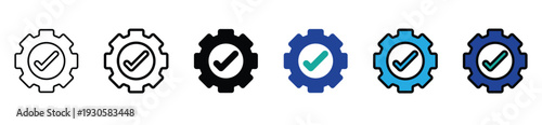 Gear Checkmark and Approved Settings Icon Set