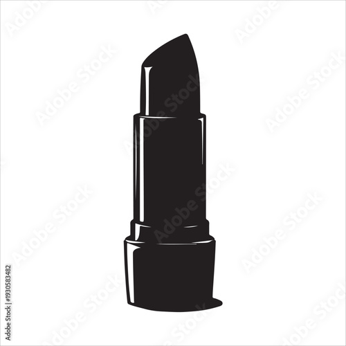 A simple black silhouette icon of an open lipstick tube.