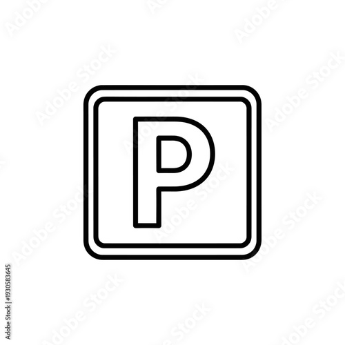 Parking Sign with Letter P in Clear Rounded Square Icon for Vehicle Parking