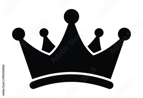 Crown Icon Solid Black Royal Symbol Vector