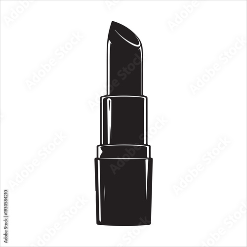 A simple black silhouette icon of an open lipstick tube.