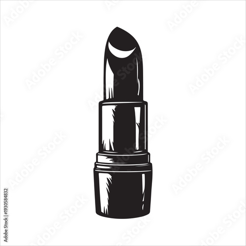 A simple black silhouette icon of an open lipstick tube.