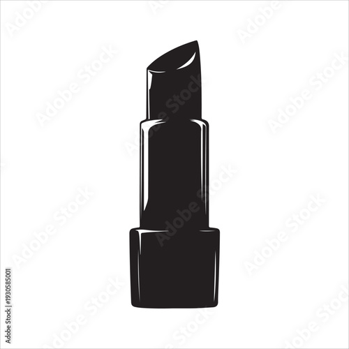 A simple black silhouette icon of an open lipstick tube.