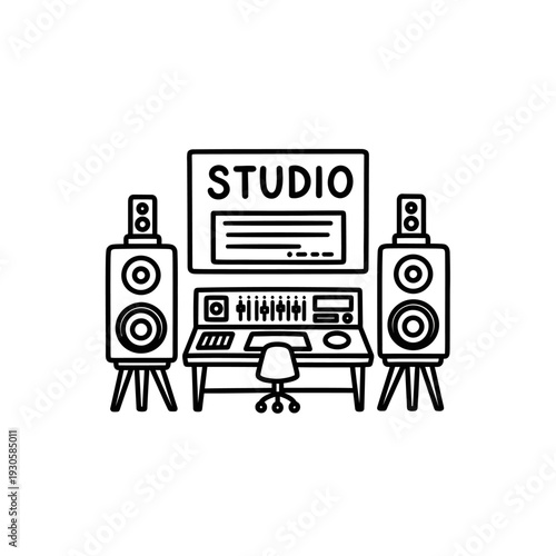 Professional Recording Studio with Mixing Console and Studio Monitors