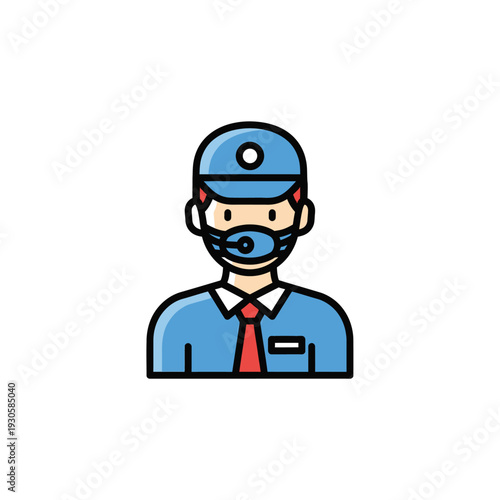 Professional Service Worker Wearing Protective Face Mask and Uniform