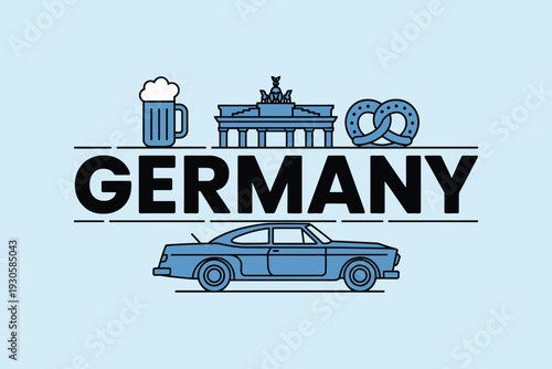 Germany Landmarks and Culture Symbols Illustration with Car