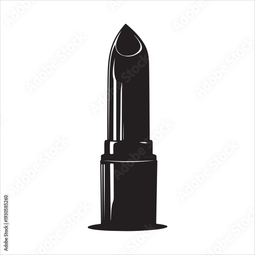 A simple black silhouette icon of an open lipstick tube.