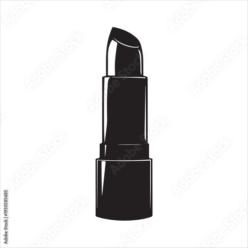A simple black silhouette icon of an open lipstick tube.
