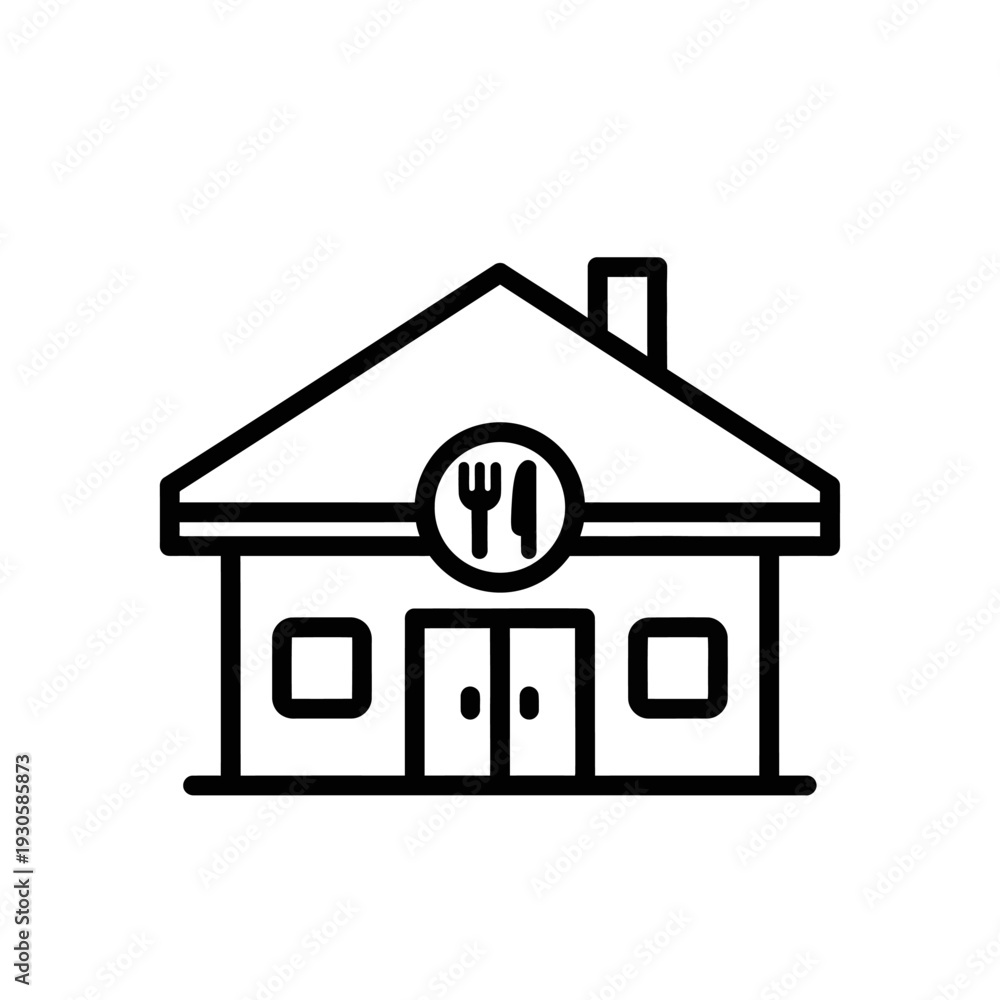 Fototapeta premium Simple Line Art Illustration of a House with Restaurant Elements