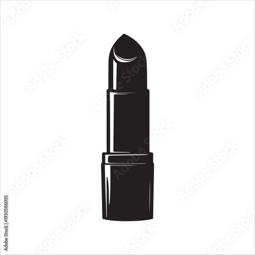 A simple black silhouette icon of an open lipstick tube.