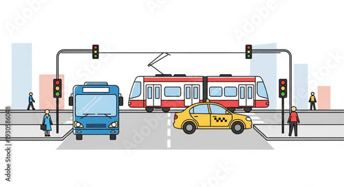 City Street Scene with Vehicles.