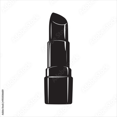 A simple black silhouette icon of an open lipstick tube.