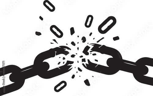 Broken chain with flying fragments link breaking