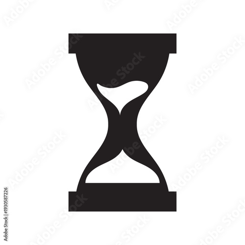 Black Hourglass Timer Icon. Simple black hourglass icon isolated on white background, representing time passing, deadlines, urgency and classic countdown concept, patience and measurement themes.