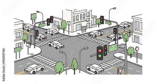 City Street Intersection with Traffic Lights.