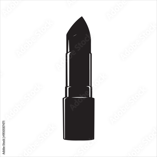 A simple black silhouette icon of an open lipstick tube.