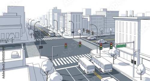 City Street Intersection with Vehicles.