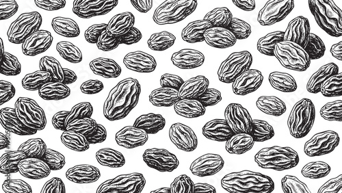 Wooden Engraving Raisin on White Background