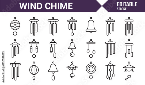 Modern Wind Bell Vector Icons in Thin Line Style