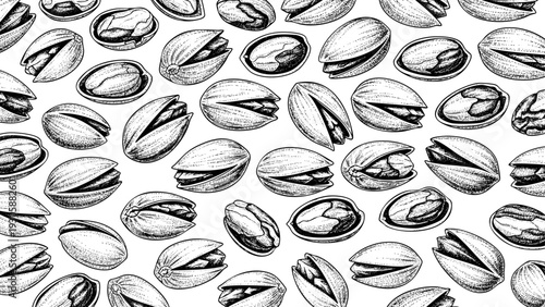 Wooden Engraving Pistachio on White Background