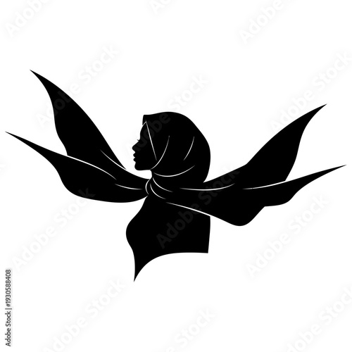 Elegant Silhouette of a Woman Wearing a Hijab with Flowing Fabric.