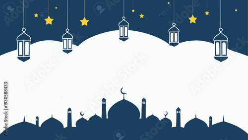 Elegant lanterns and mosque silhouette under a starry night sky