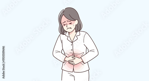 woman with stomach ache, abdominal pain, health problem