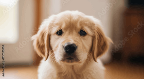 golden retriever puppy portrait, adorable canine looking at camera