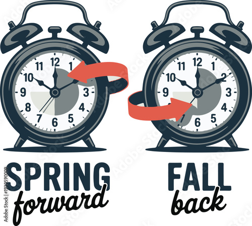 Modern black alarm clock with daylight saving time 