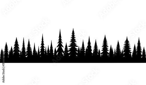 Black Evergreen Tree Silhouette Border Forest Skyline Vector Template Isolated on White