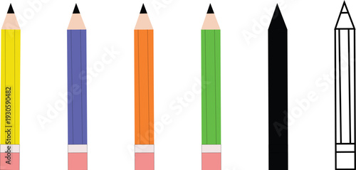 A colorful set of drawing pencils is isolated on a white background for art and school education