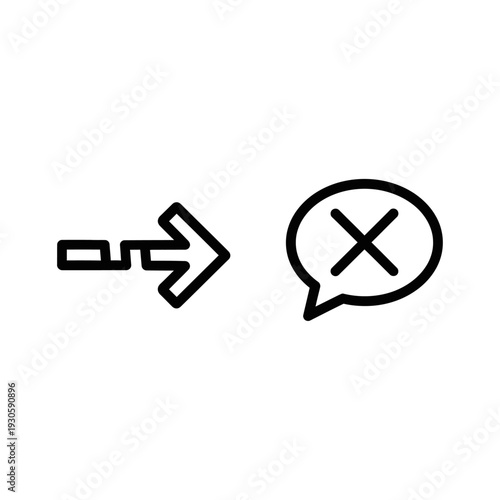 An abstract arrow icon with a stepped, segmented line indicating reduced flow, and a speech bubble icon with a cross, representing silence or a blocked communication channel.