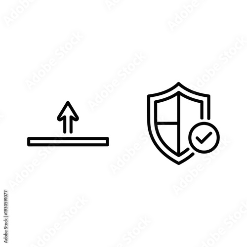 Abstract icons representing threshold limit with an upward arrow and safety measure with a shield and checkmark, isolated on white background.