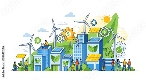 sustainable city development, renewable energy sources, eco-friendly buildings